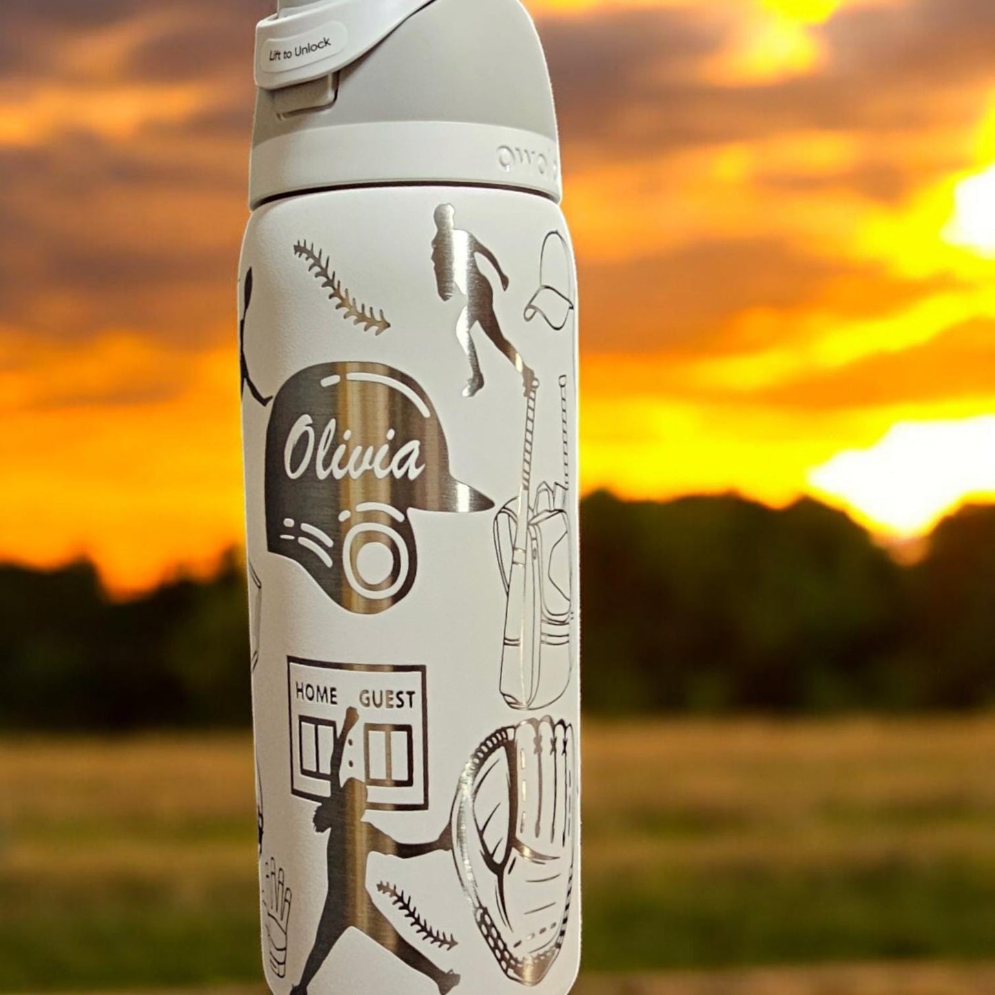 Owala Softball Theme Drink Bottle, 32, 24 and 16 ounce BPA-Free Bottle, Flip Cap, leak proof Water Bottle, Sports Enthusiast Gift