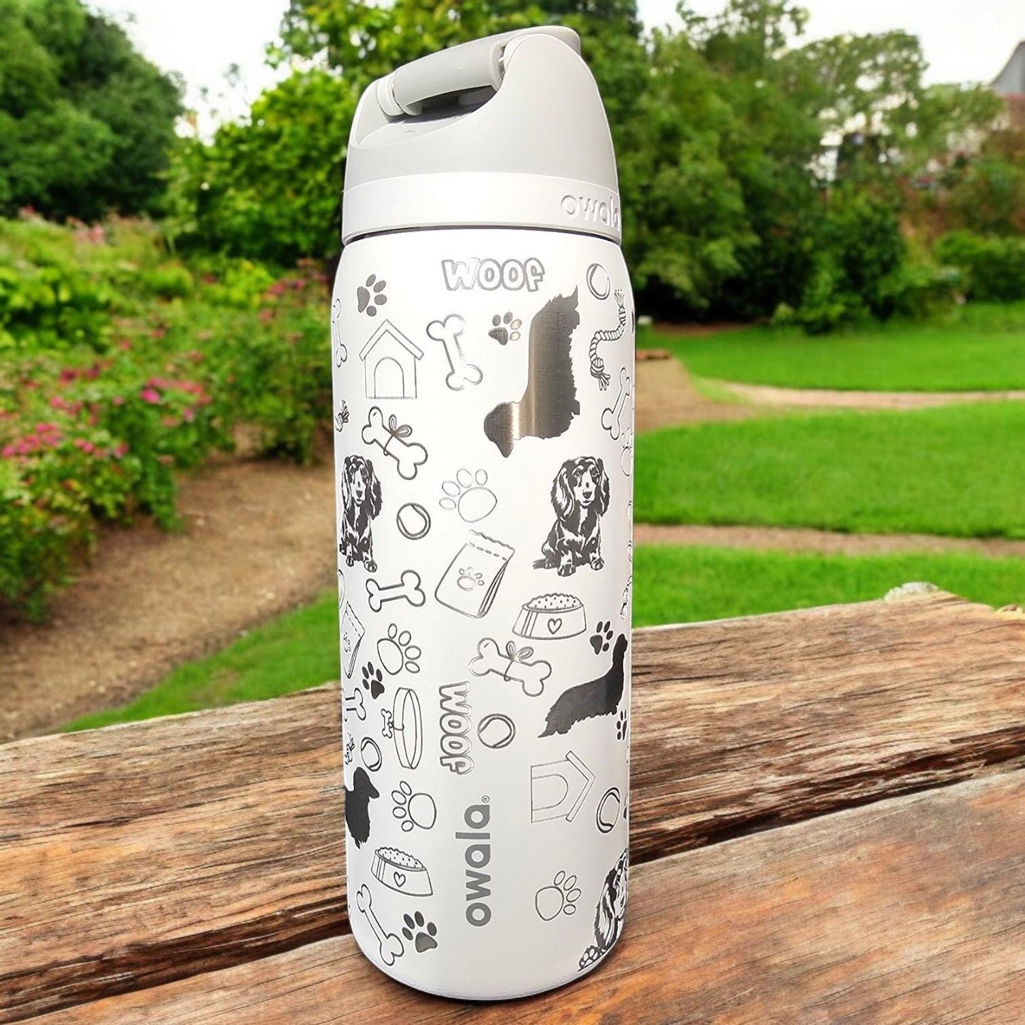 Dachshund Owala 20, 24 and 32 oz Bottle | Custom Engraved Owala free sip and Smooth sip bottles, long hair Dachshund