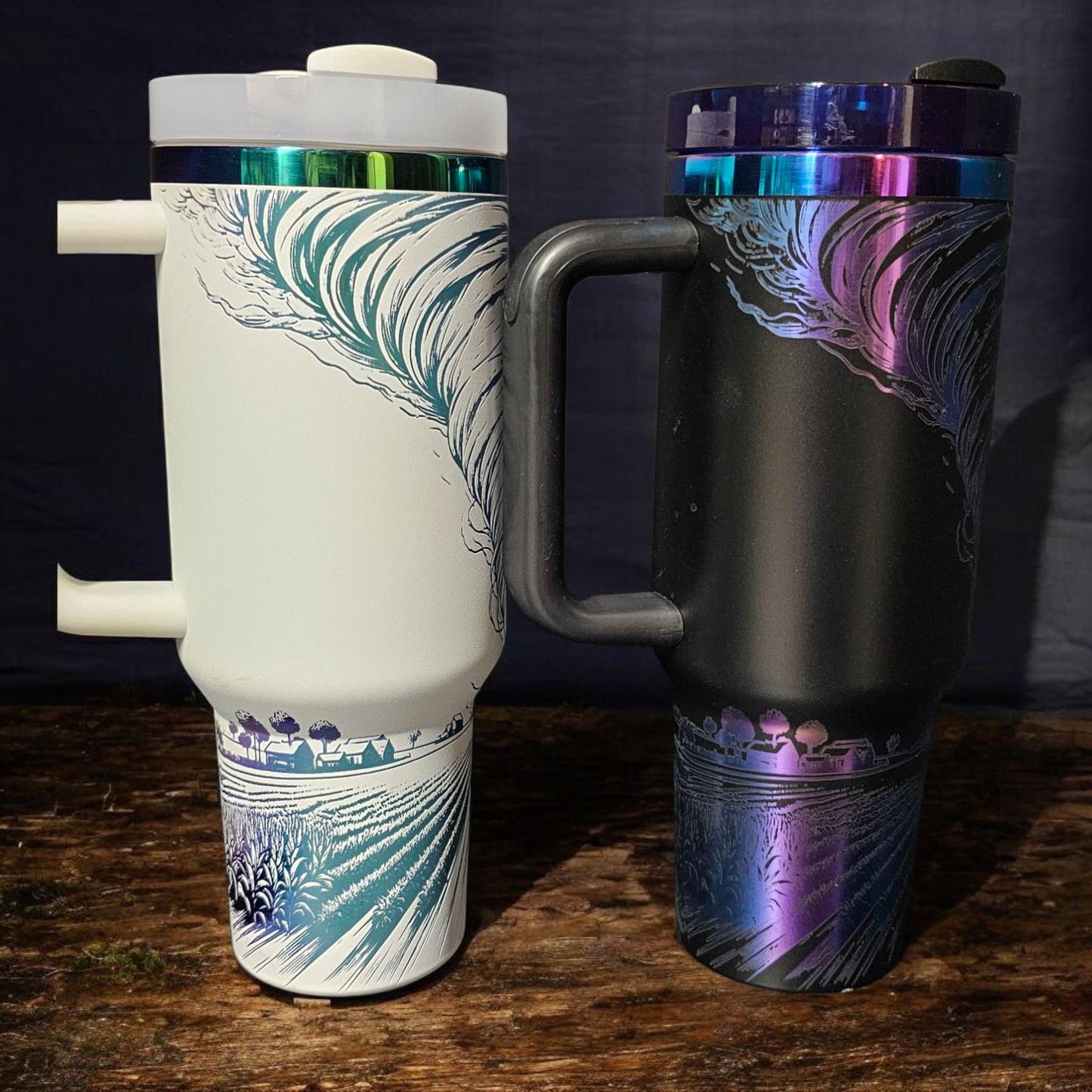 Weather Enthusiast Tumbler - Tornado Engraved Cup for Storm Chasers, 40 oz Stainless Steel Water Bottle with handle, meteorology gift