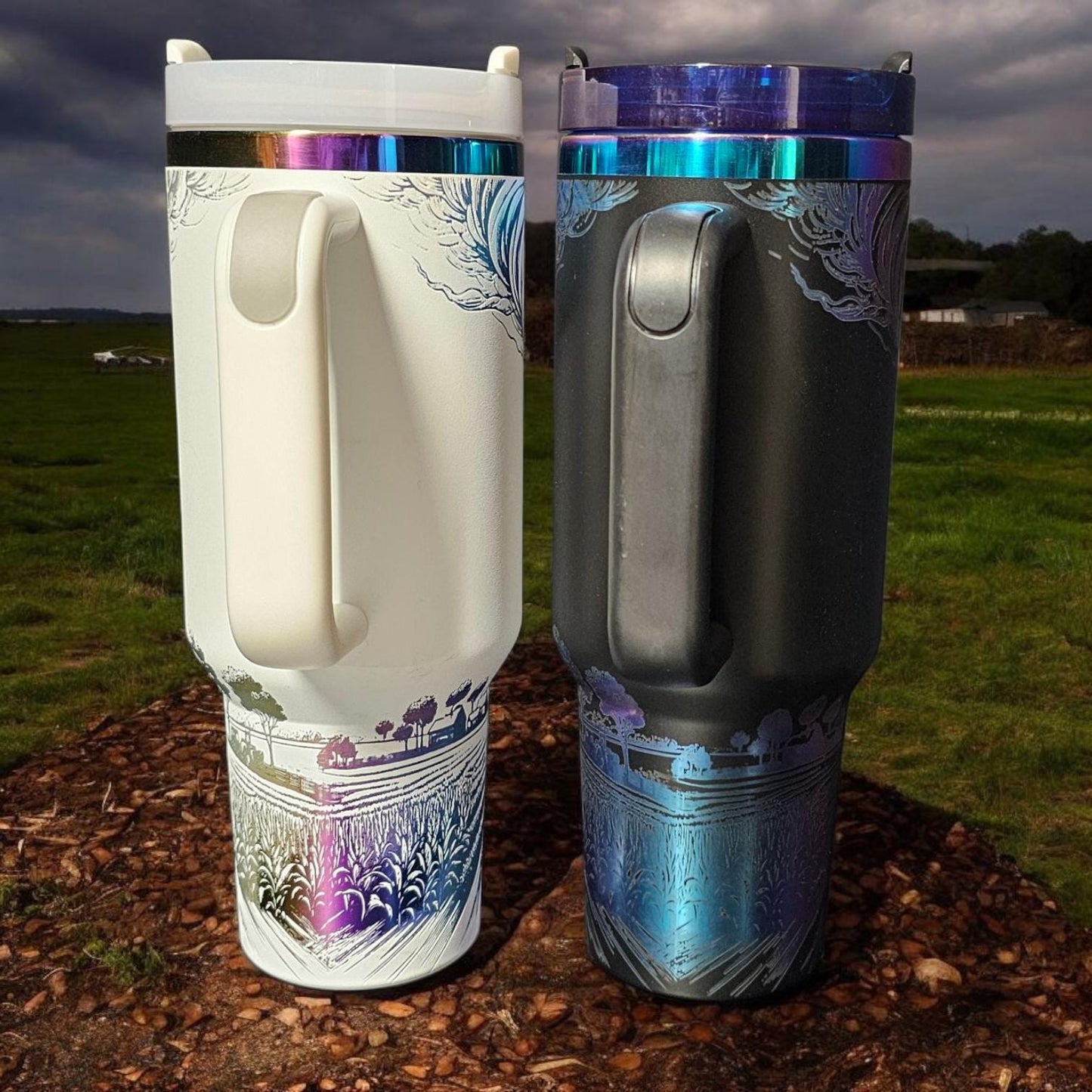 Weather Enthusiast Tumbler - Tornado Engraved Cup for Storm Chasers, 40 oz Stainless Steel Water Bottle with handle, meteorology gift