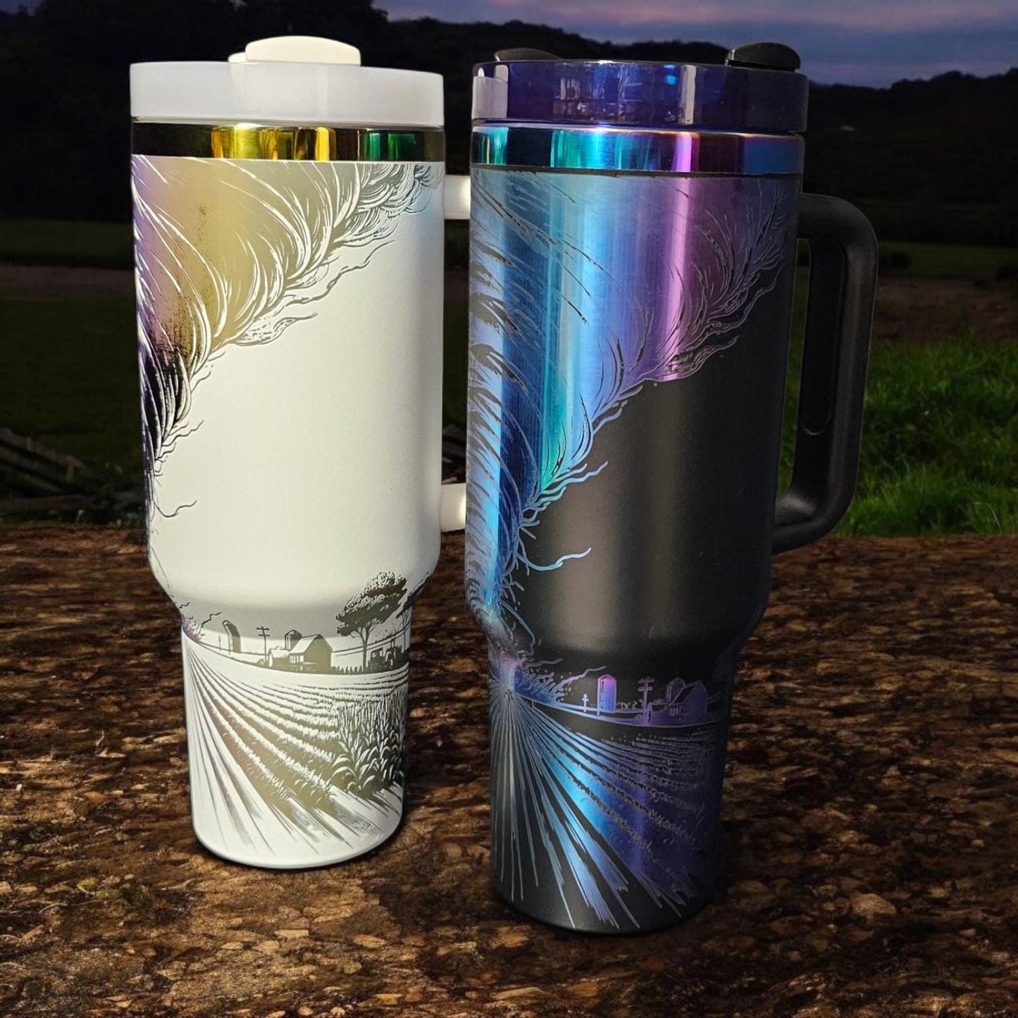 Weather Enthusiast Tumbler - Tornado Engraved Cup for Storm Chasers, 40 oz Stainless Steel Water Bottle with handle, meteorology gift