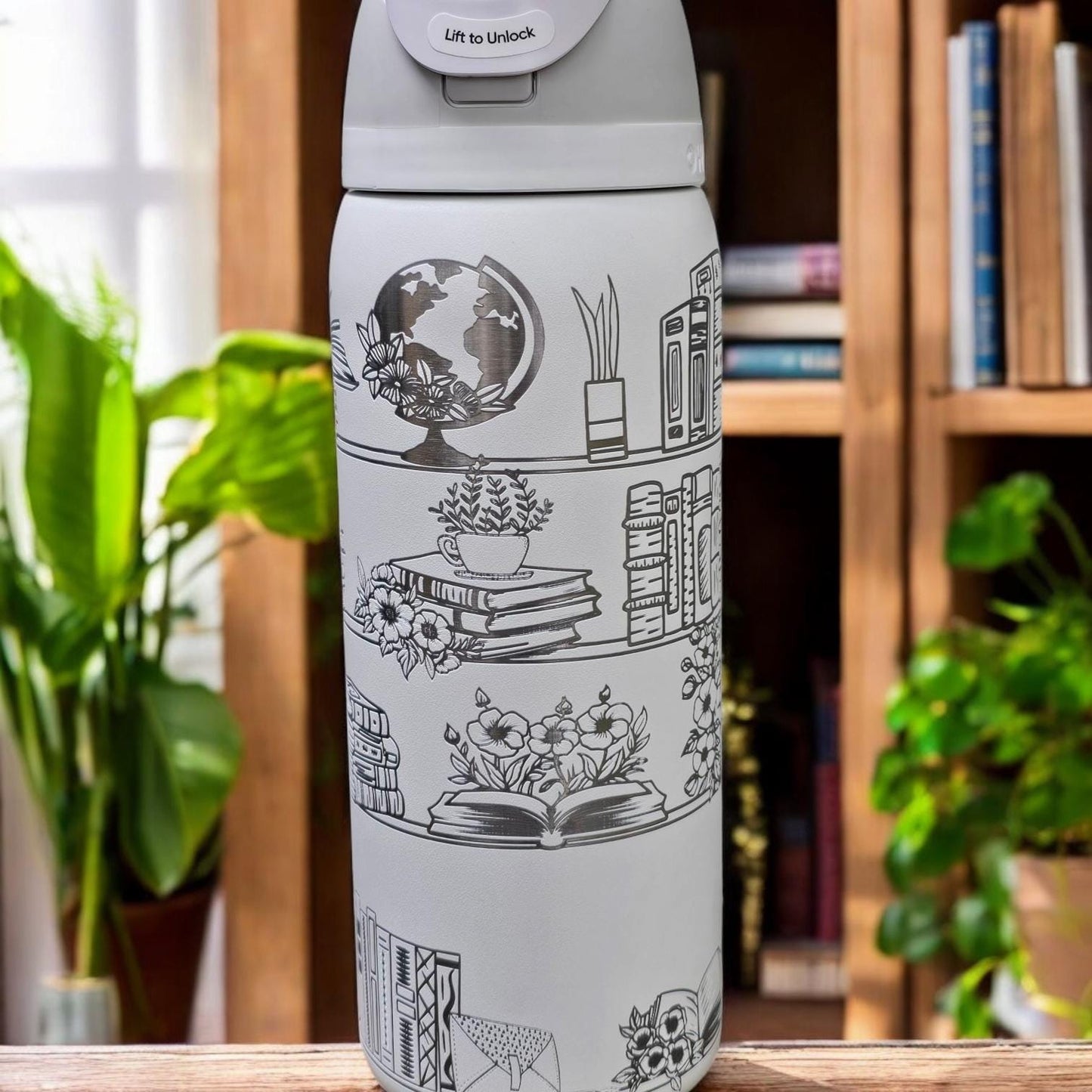 Books and plants Owala 32 oz Tumbler, Botanical Tumbler, Plant Lover Gift, book lover gift, books and plants