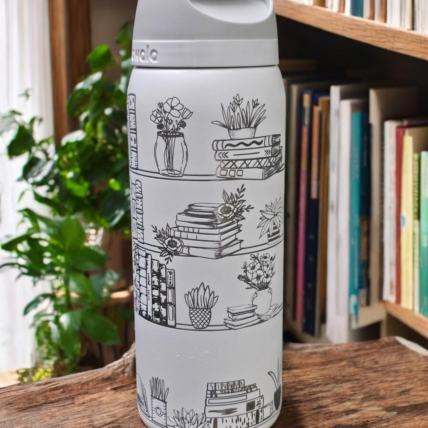 Books and plants Owala 32 oz Tumbler, Botanical Tumbler, Plant Lover Gift, book lover gift, books and plants