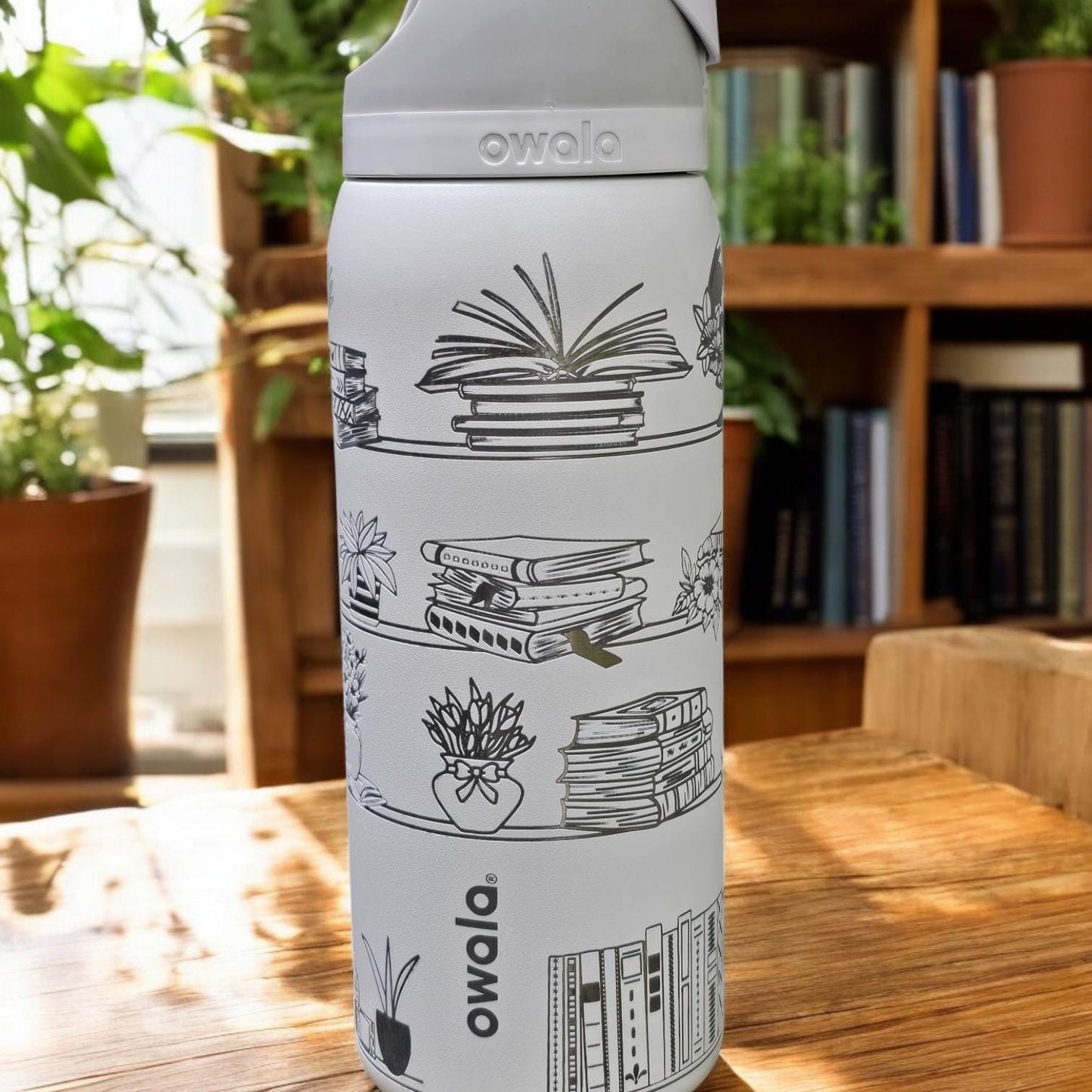 Books and plants Owala 32 oz Tumbler, Botanical Tumbler, Plant Lover Gift, book lover gift, books and plants