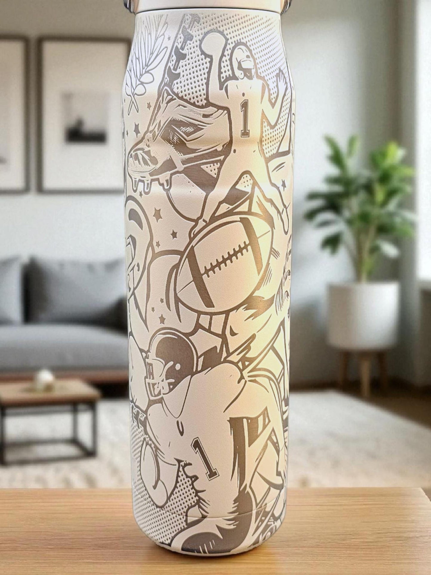 Stanley Football Tumbler: Engraved IceFlow Water Bottle, Leakproof Fan Gift