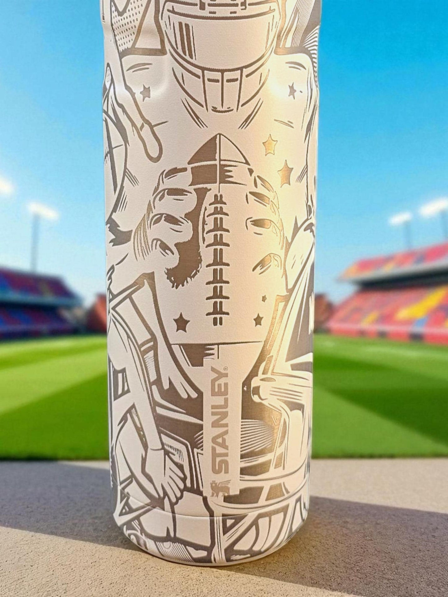 Stanley Football Theme Drink Bottle, 16, 24 and 36 ounce IceFlow with Fast Flow Lid, leak proof Water Bottle, Football Fan Gift