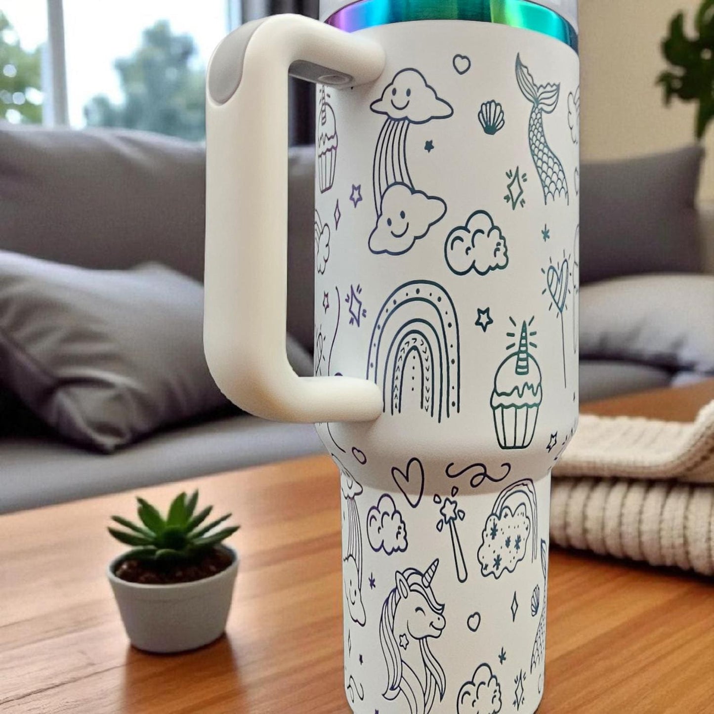 Unicorn and Mermaid Chroma bottle, 40 oz Stainless Steel, Water Bottle with handle, Unicorn lover