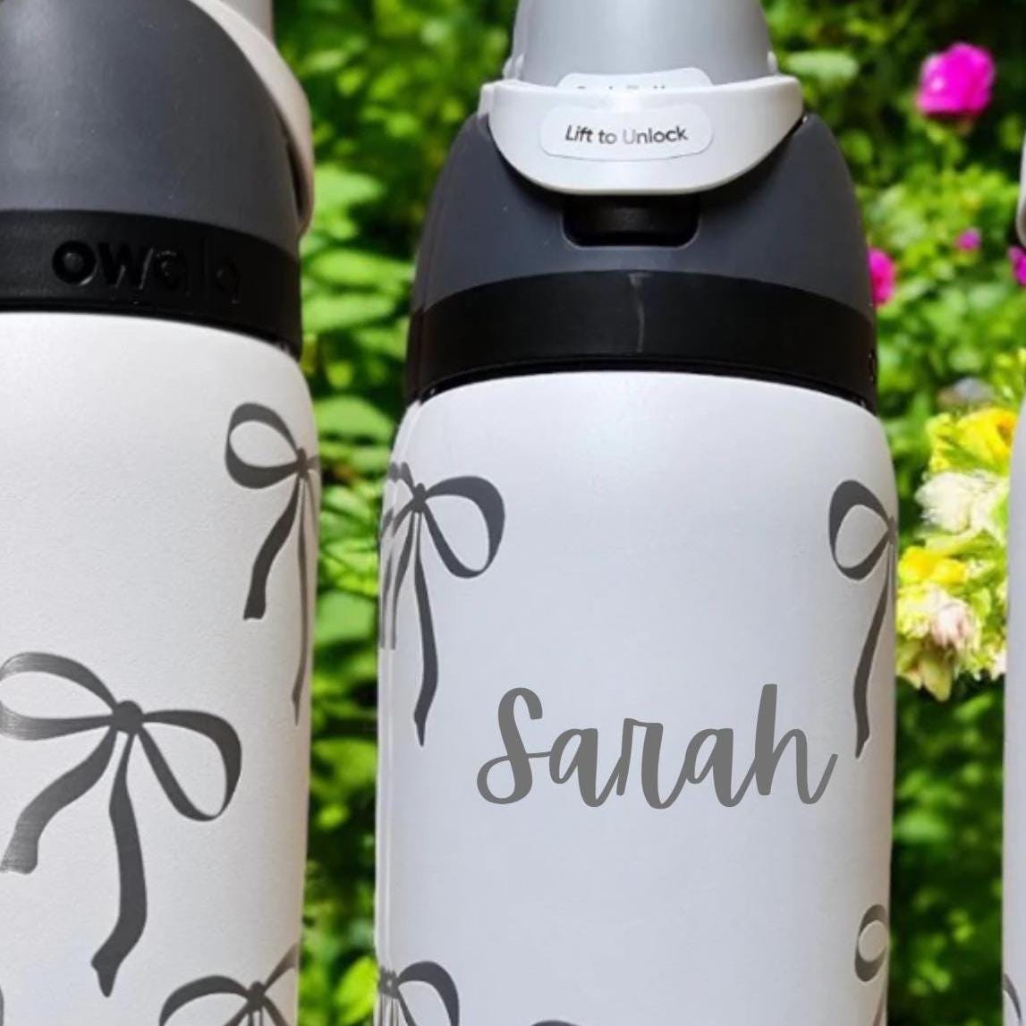 Coquette Engraved Owala 24, 30, 32 and 40 oz Bottle | Silver Bows Design | Elegant & Personalized Drinkware, Freesip and Sway