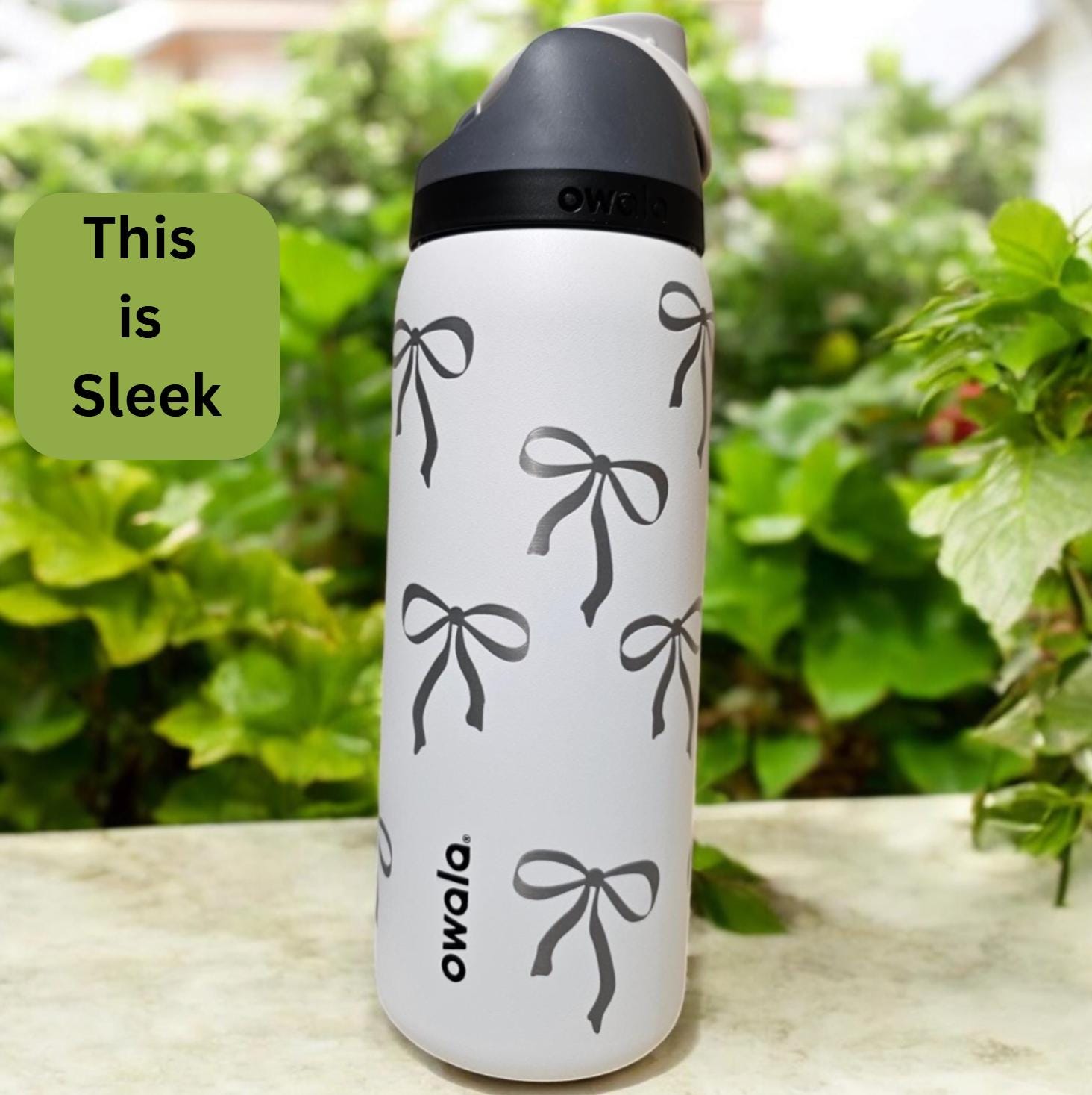 Bow Engraved Owala Water Bottle: Silver Bows, Coquette Drinkware