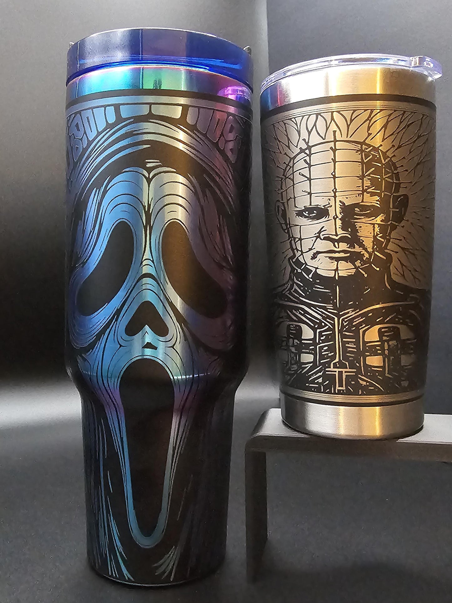 Horror Legends Engraved Tumblers – 20 oz & 40 oz | Michael Meyers, Chuckie, Pennywise, Leatherface, Pinhead, Ghostface and Beetle Juice