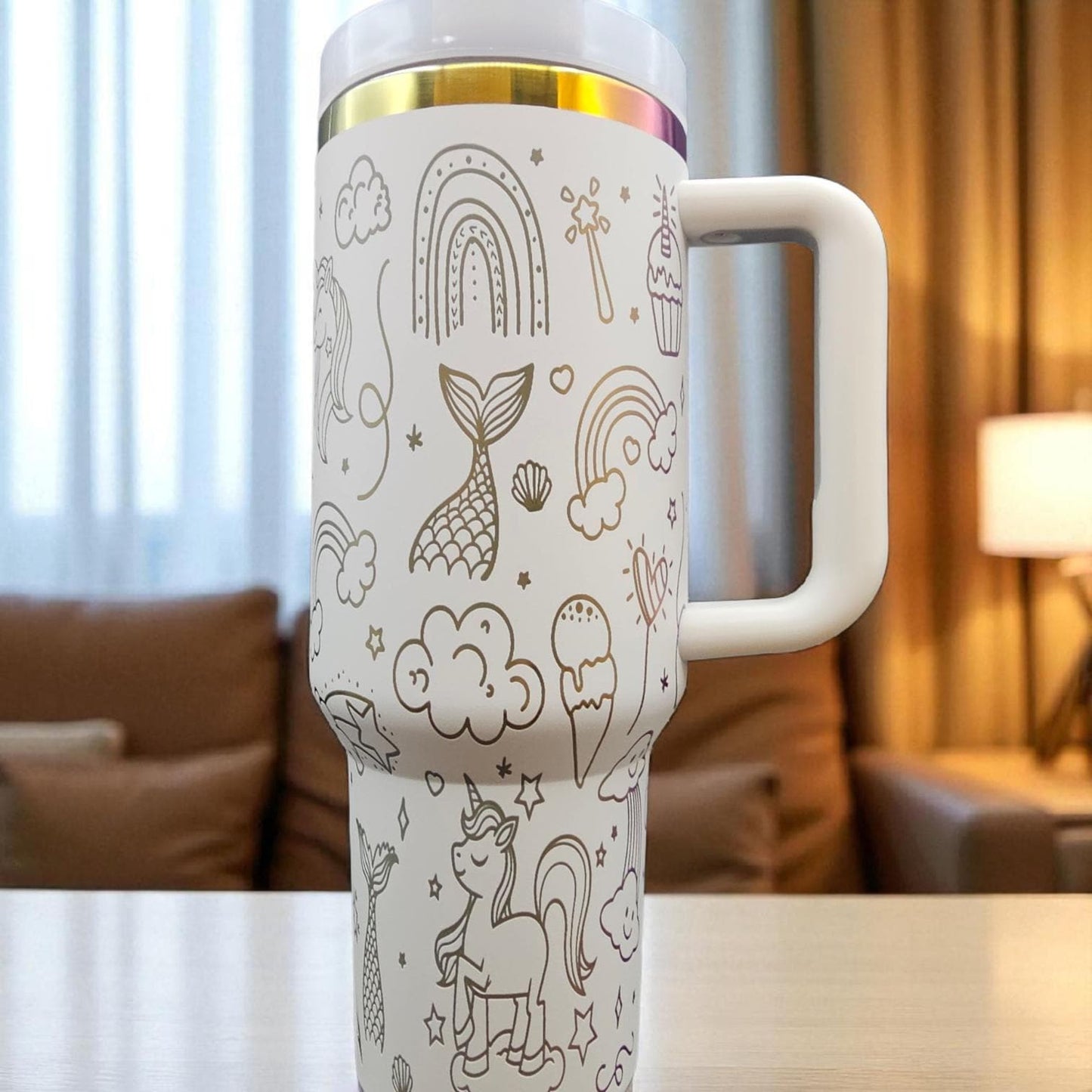 Unicorn and Mermaid Chroma bottle, 40 oz Stainless Steel, Water Bottle with handle, Unicorn lover