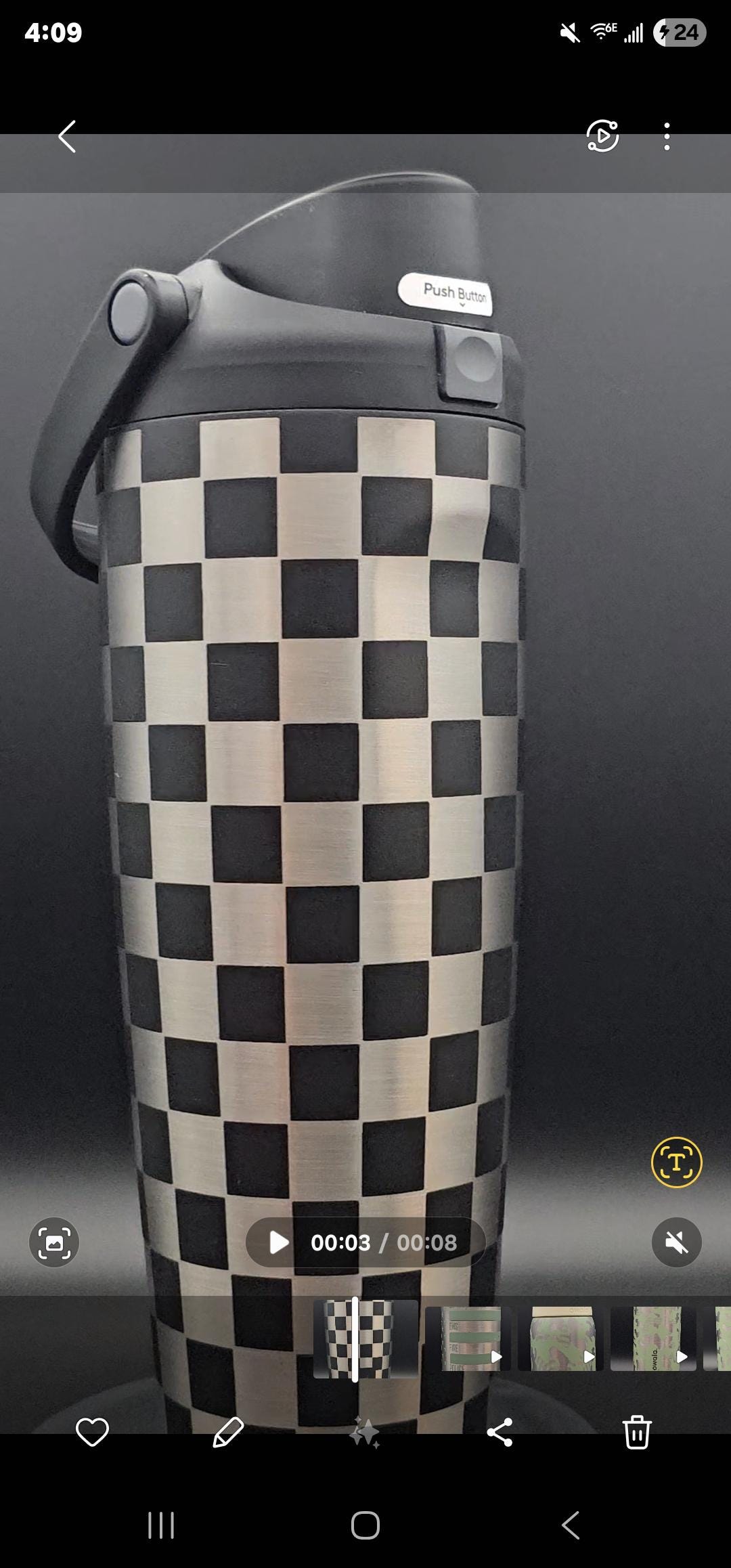 Checkered Owala 20, 24, 30, 32 and 40 oz Bottle | Silver Square Design | Elegant & Personalized Drinkware, Freesip and Sway