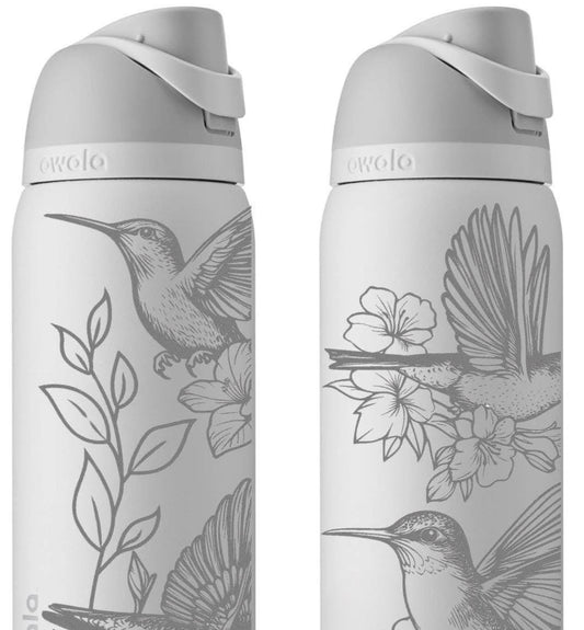 Hummingbird Engraved Owala Bottle: Elegant Floral Design, Personalized Drinkware