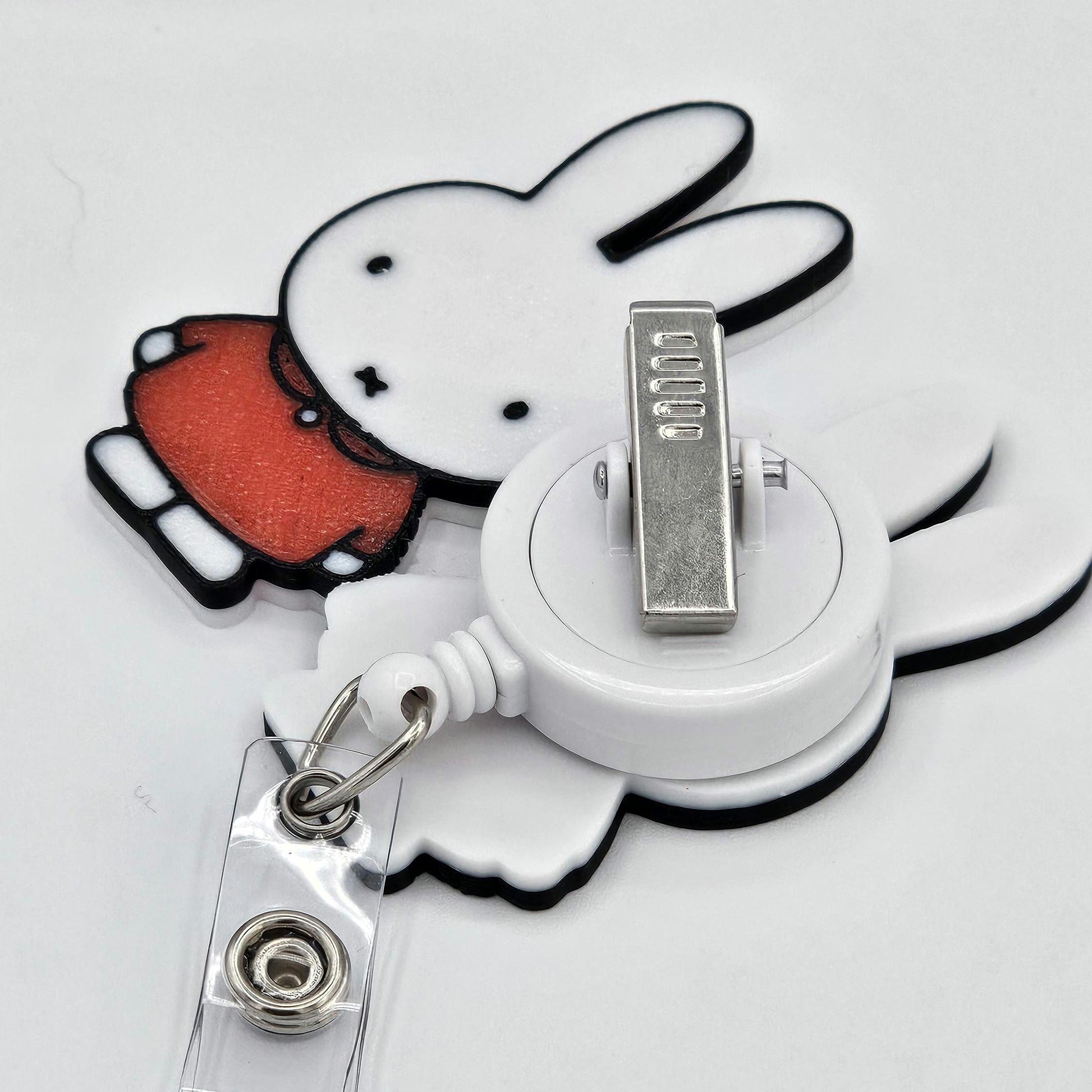 Miffy Badge Reel / 3d printed clip on badge holder/ cute bunny ID holder / resin finish/ Kawaii office gift/ nurse badge reel