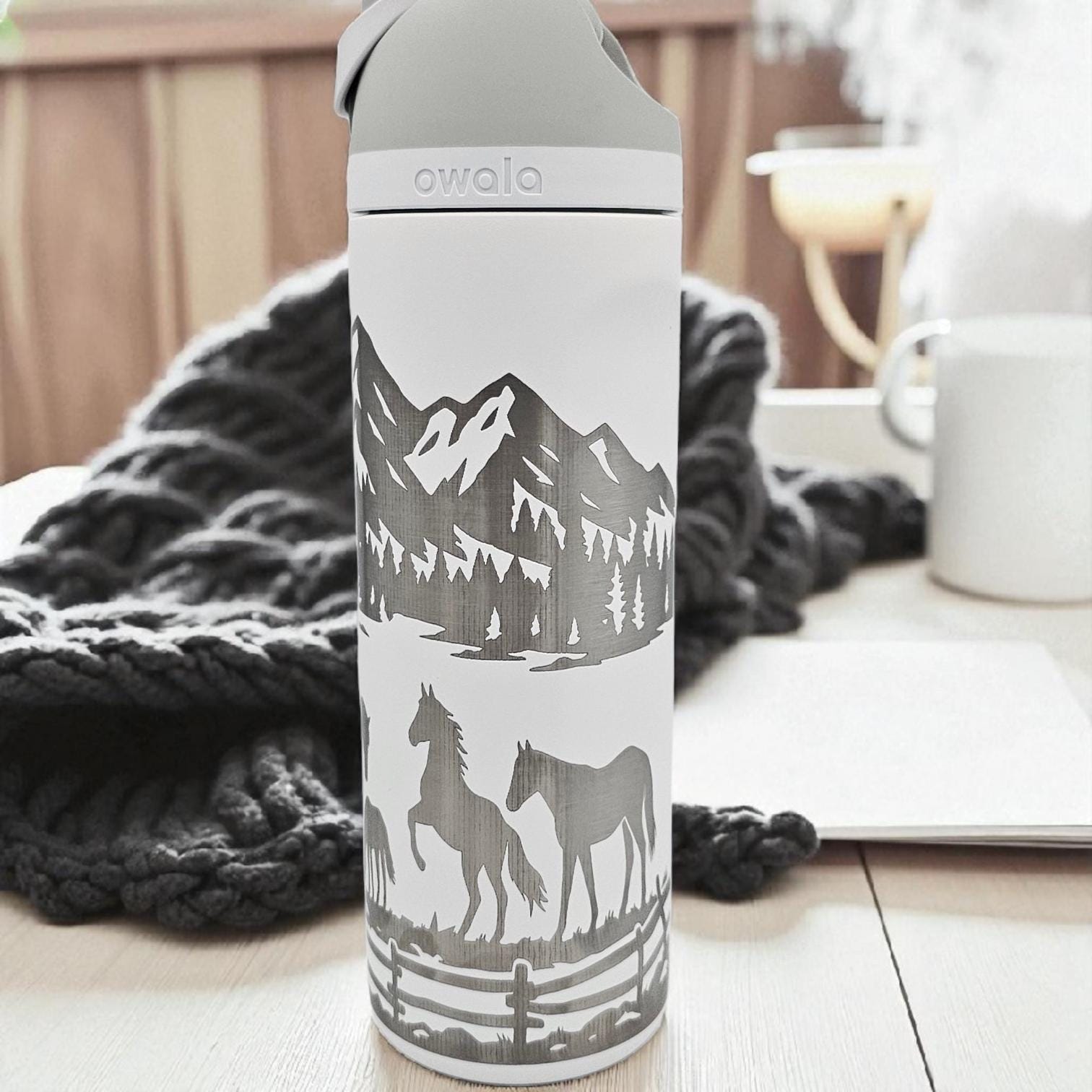 Horse Design Engraved Owala Bottle: Custom Freesip, Sway, Smooth Sip, optional personalization
