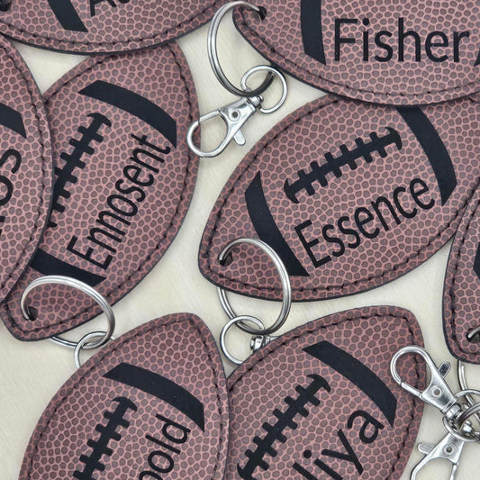 Custom Football Keychain | Personalized Leatherette Bag Tag with Name or Logo | Engraved Football Keychain for Players and fans