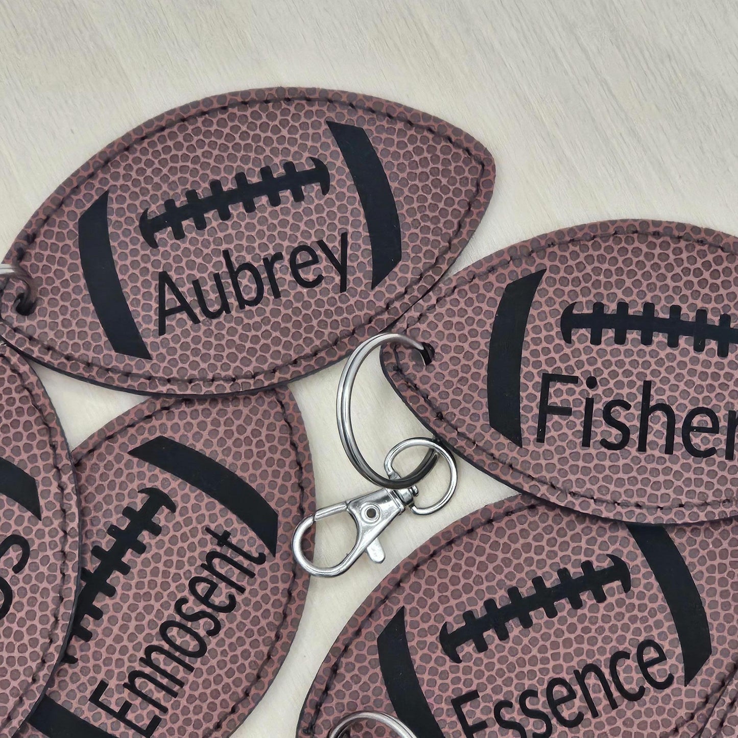 Custom Football Keychain | Personalized Leatherette Bag Tag with Name or Logo | Engraved Football Keychain for Players and fans