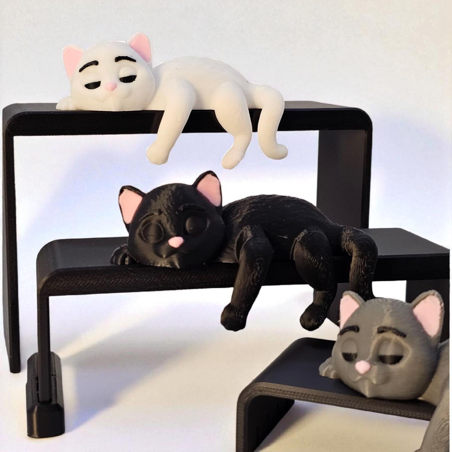 Sleeping Kitty Shelf Sitter: Unique Desk Decor 3D Printed