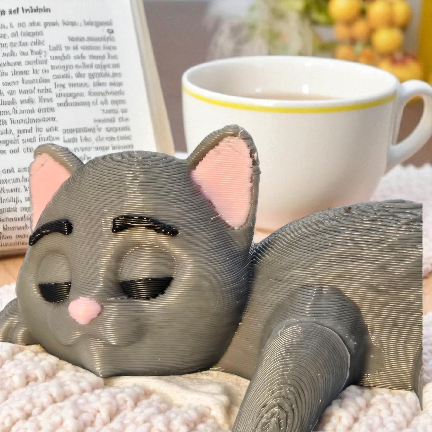 Sleeping Kitty Shelf Sitter: Unique Desk Decor 3D Printed