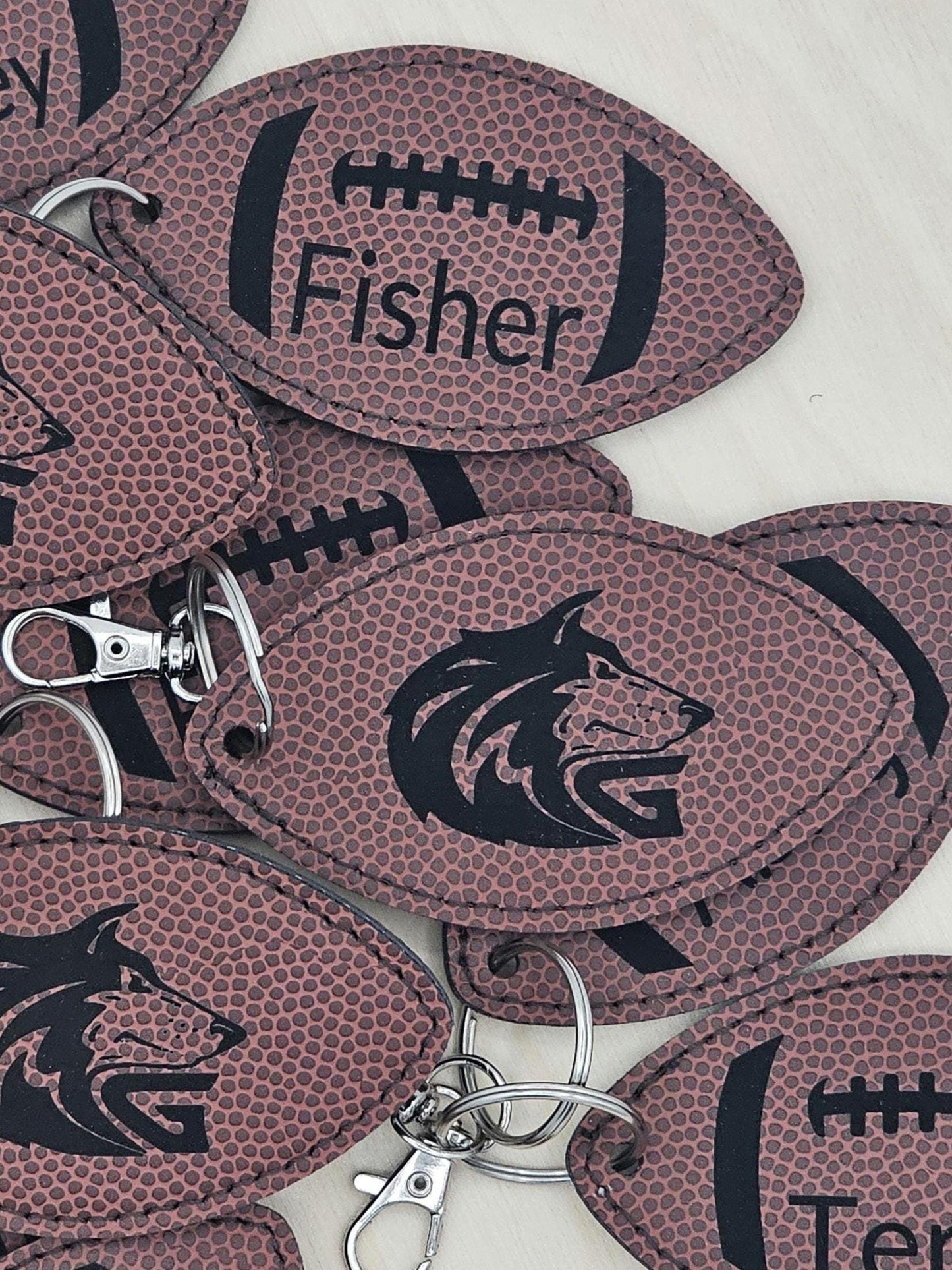 Custom Football Keychain | Personalized Leatherette Bag Tag with Name or Logo | Engraved Football Keychain for Players and fans