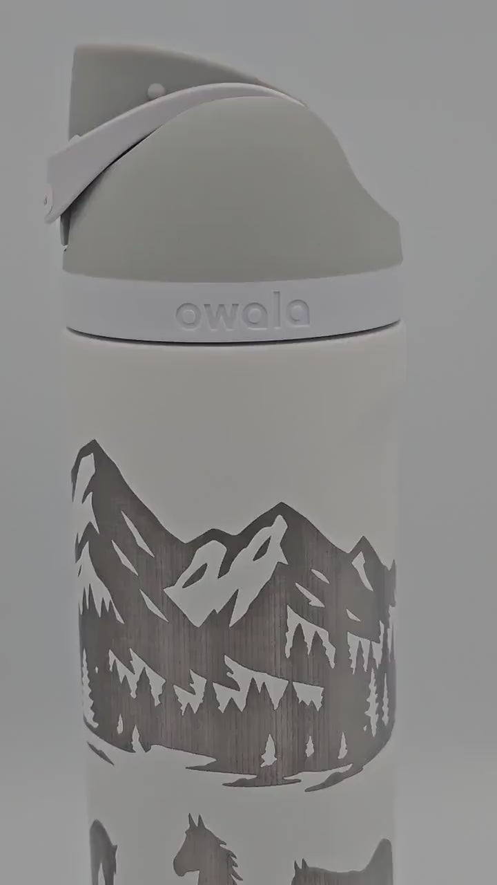 Horse Design Engraved Owala Bottle: Custom Freesip, Sway, Smooth Sip, optional personalization