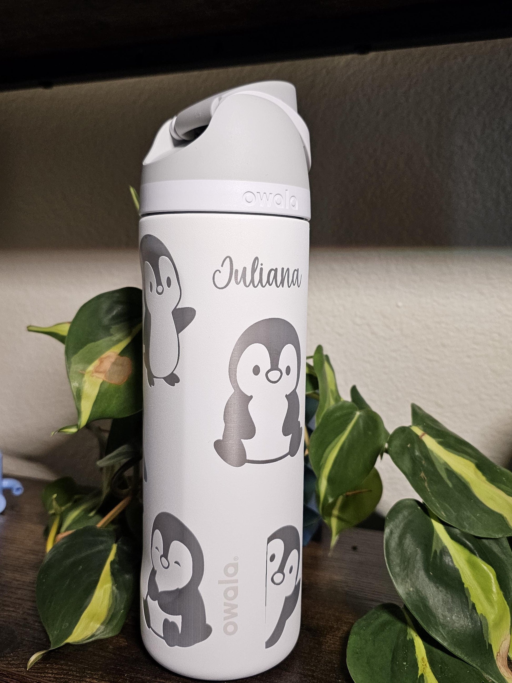 Penguin Design Engraved Owala Bottle: Custom Freesip, Sway, Smooth Sip, optional personalization