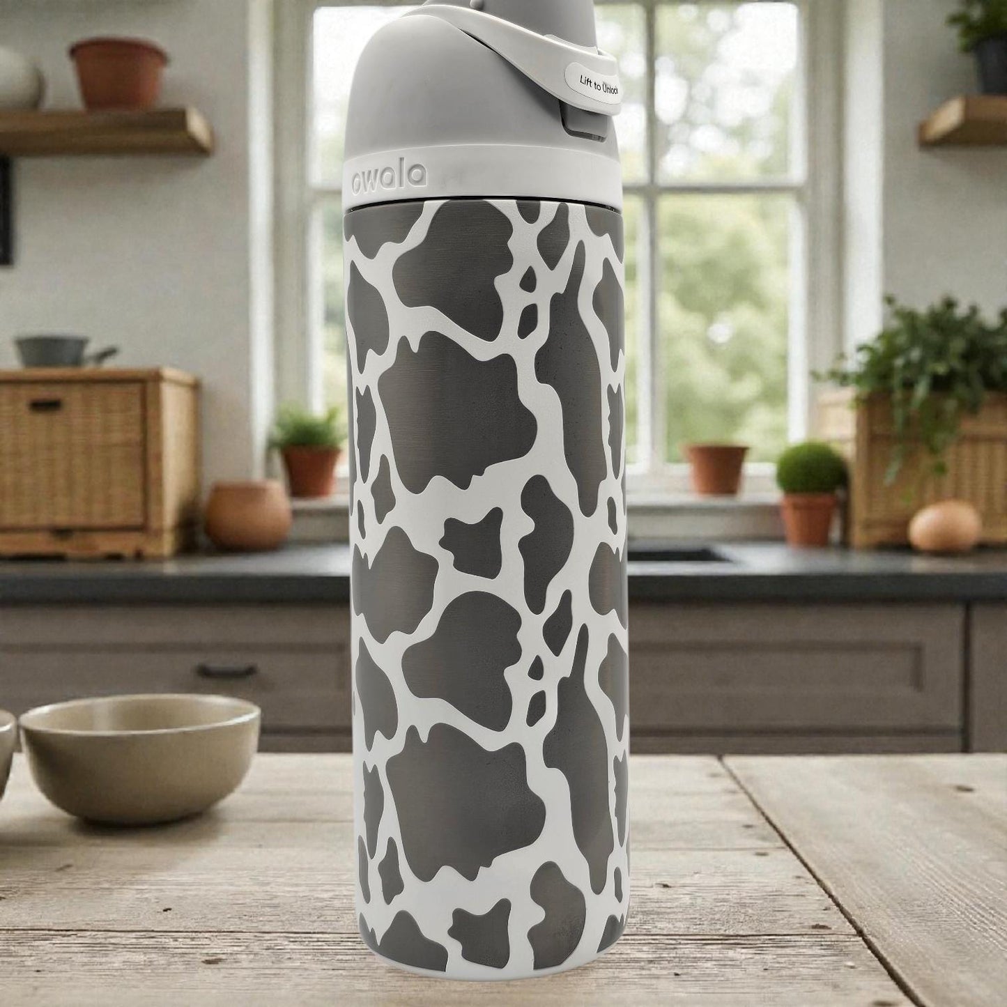 Cow Pattern Engraved Owala Bottle, available in freesip or sway