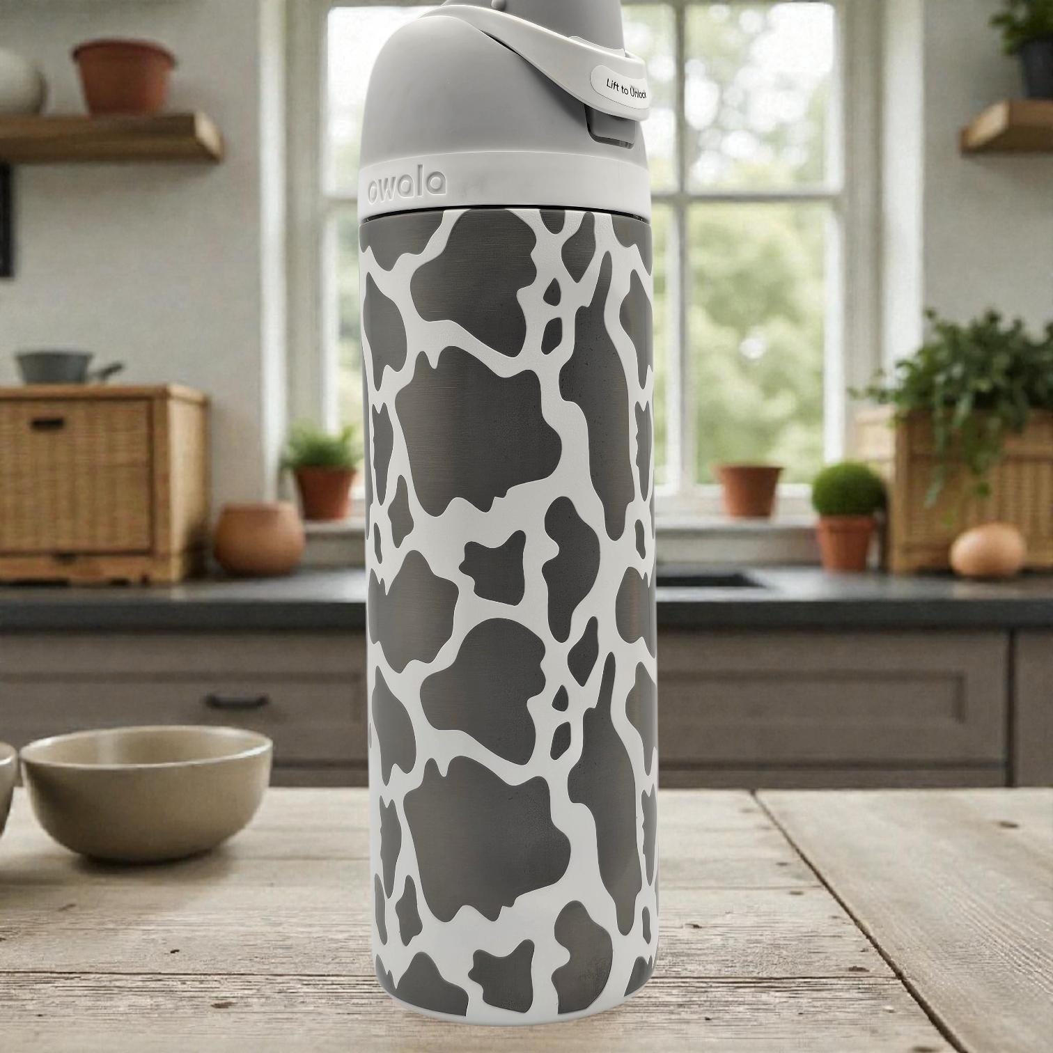 Cow Pattern Engraved Owala Bottle, available in freesip or sway