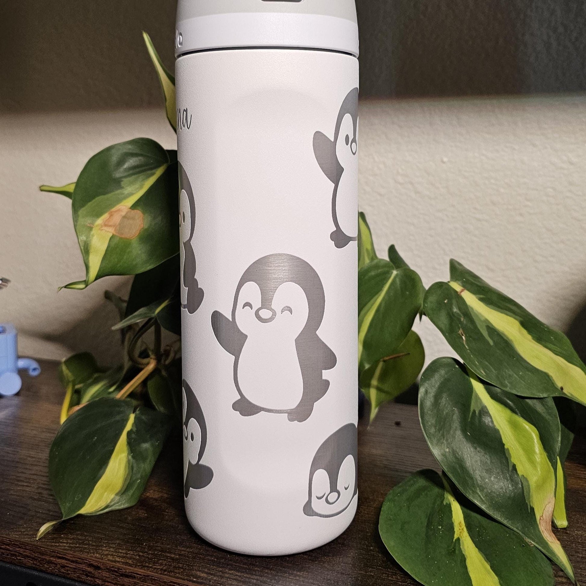 Penguin Design Engraved Owala Bottle: Custom Freesip, Sway, Smooth Sip, optional personalization
