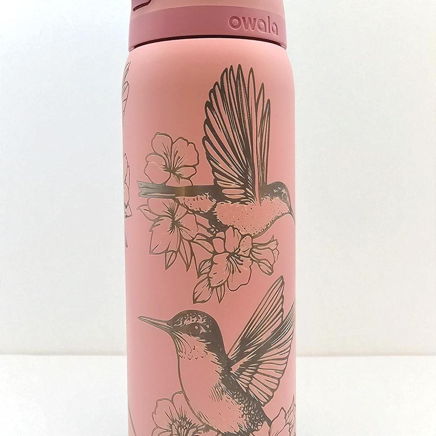 Hummingbird Engraved Owala Bottle: Elegant Floral Design, Personalized Drinkware