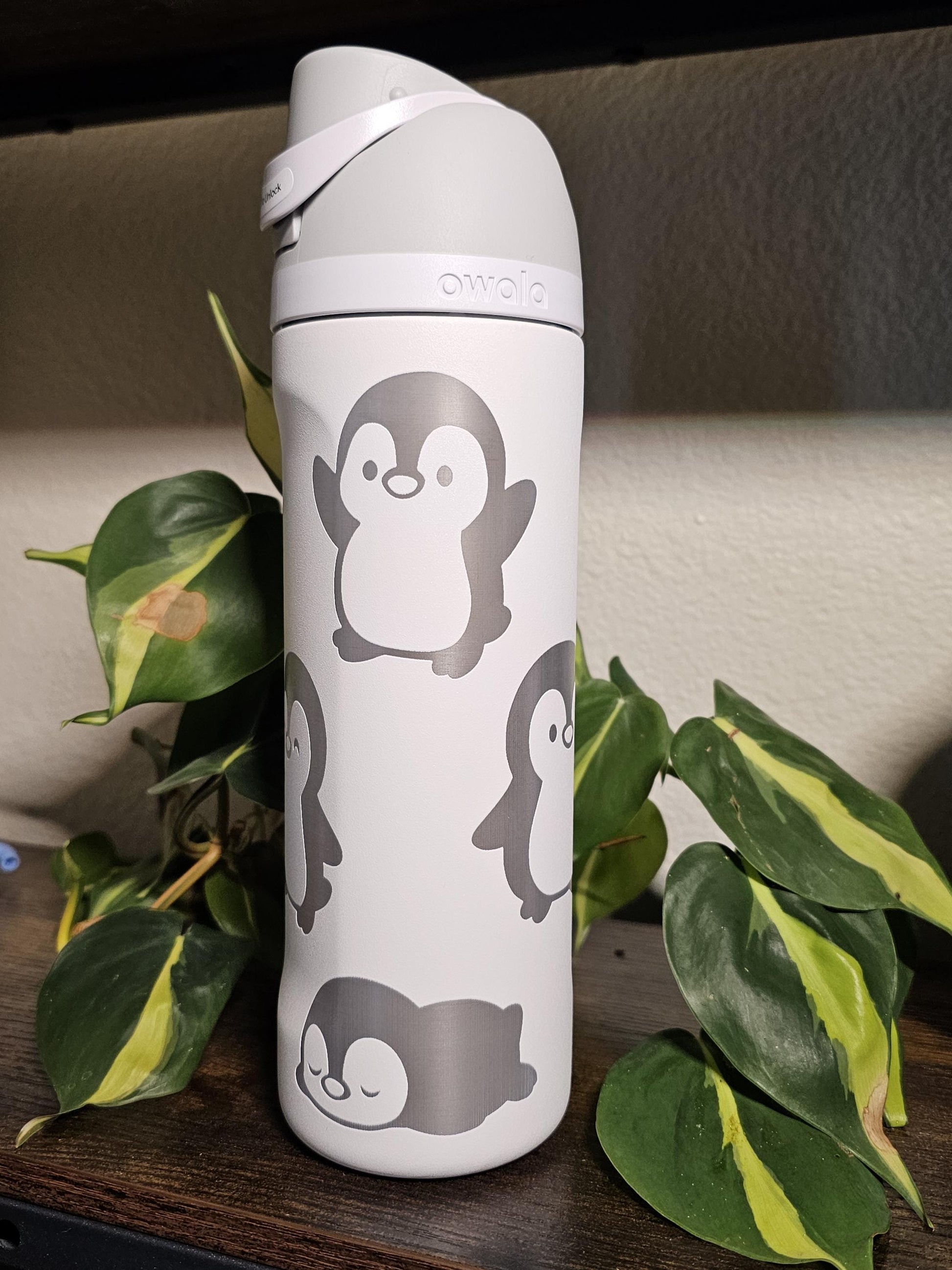 Penguin Design Engraved Owala Bottle: Custom Freesip, Sway, Smooth Sip, optional personalization