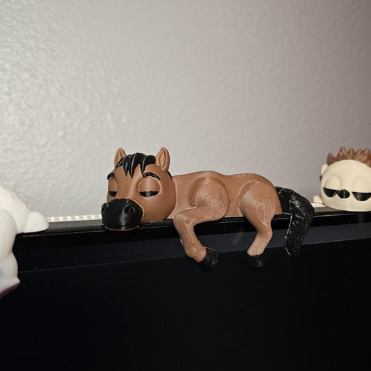 3D Printed Sleeping Realistic Horse Shelf Sitter: Unique Desk Decor