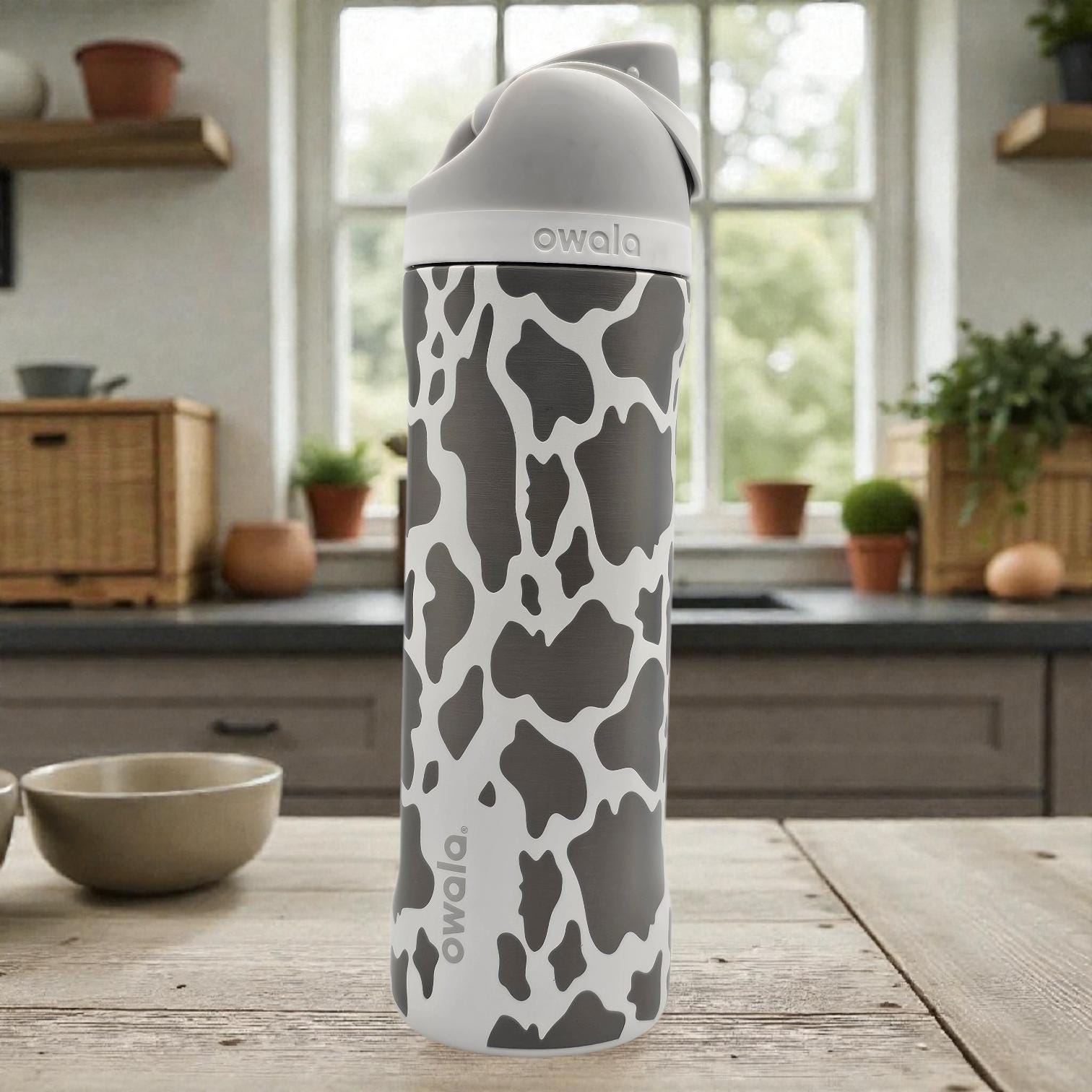 Cow Pattern Engraved Owala Bottle, available in freesip or sway