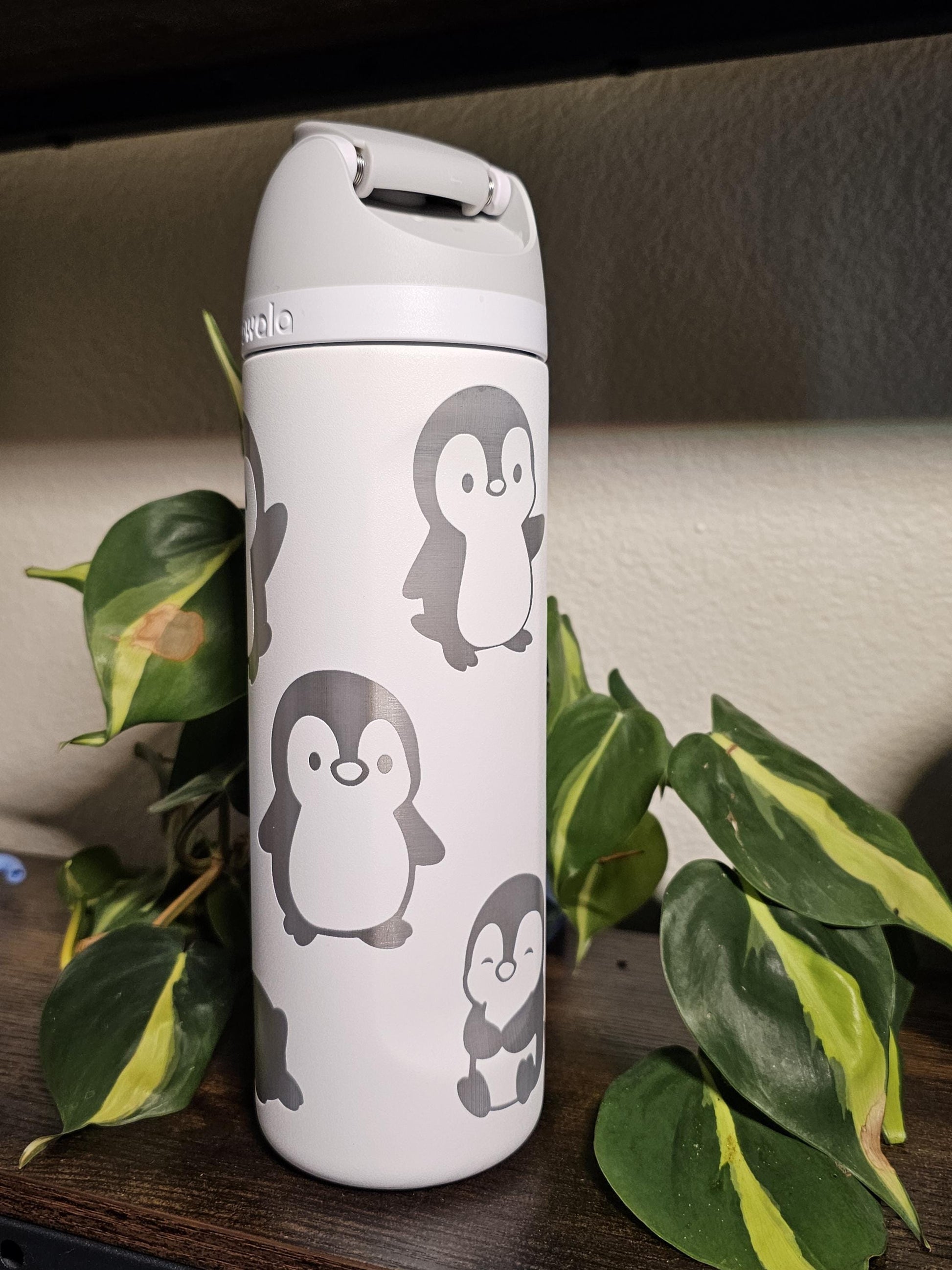 Penguin Design Engraved Owala Bottle: Custom Freesip, Sway, Smooth Sip, optional personalization