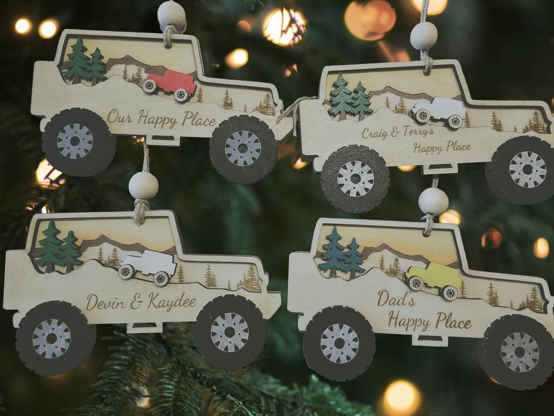 Personalized Off Road Vehicle Ornament, Hand Painted Sunset Stars Design, Christmas Decor