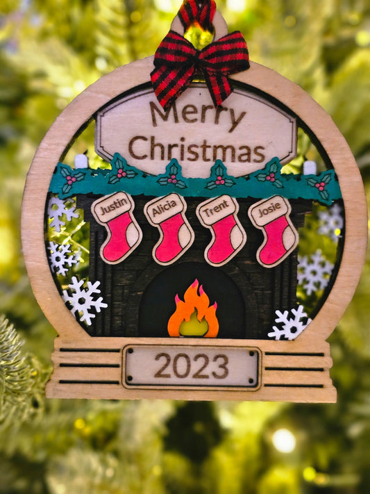 Custom Family Ornament, Fireplace Shape, Personalized Christmas Decoration, Xmas Tree Hanging, Holiday Gift