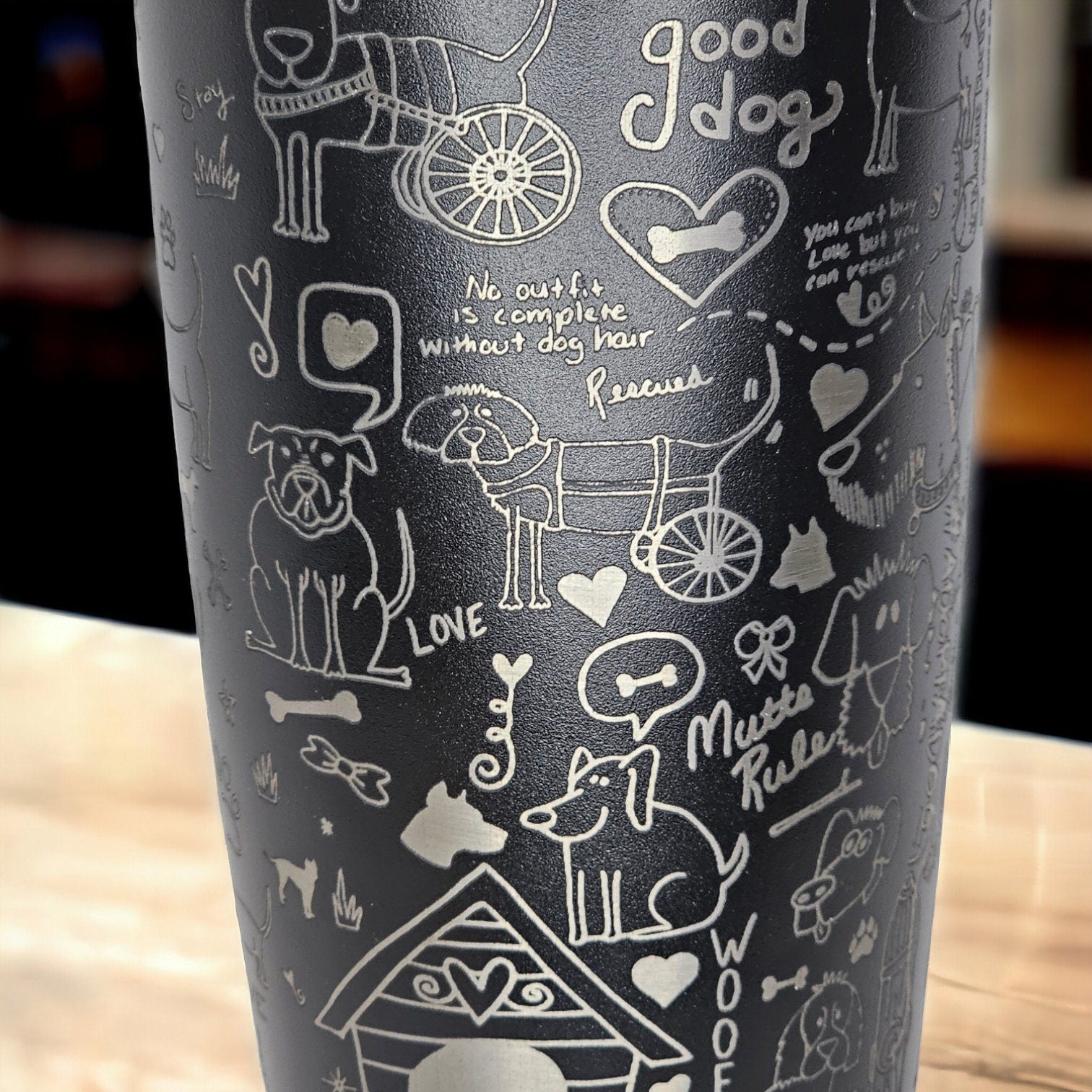Engraved 20 oz tumbler, celebrating rescued paws and wagging trails, gift for her, gift for dog lover, dog hair don't care