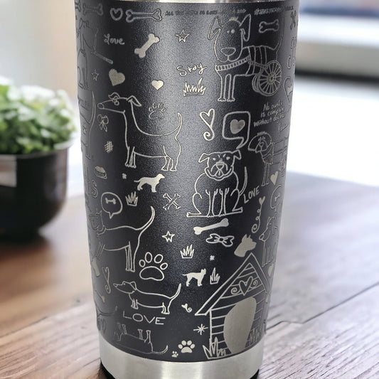 Engraved 20 oz tumbler, celebrating rescued paws and wagging trails, gift for her, gift for dog lover,  dog hair don't care