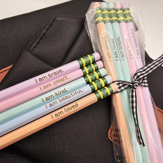 Engraved Affirmation Pencils | Yellow & Pastel Motivational Ticonderoga Pencils | Positive Quotes | Inspirational Gifts | School Supplies