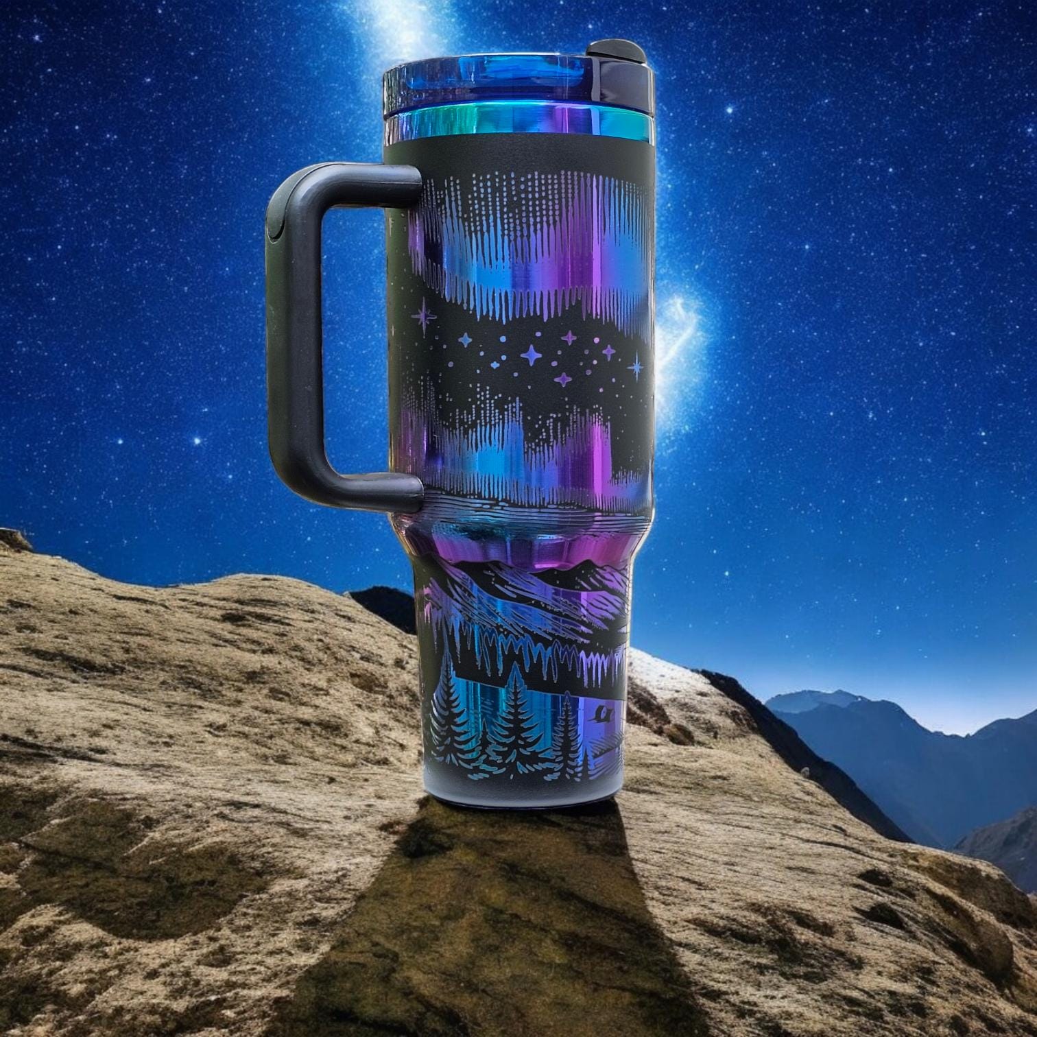 Northern Lights chroma, 40 oz Stainless Steel, Water Bottle with handle, Aurora Borealis