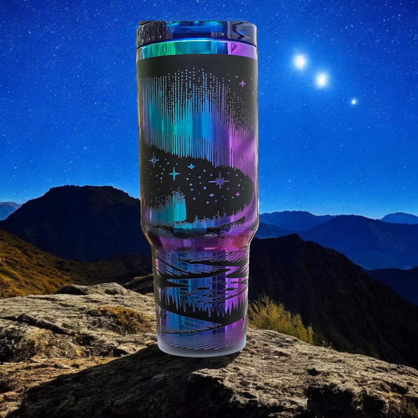 Northern Lights chroma, 40 oz Stainless Steel, Water Bottle with handle, Aurora Borealis
