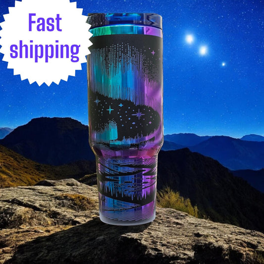 Northern Lights chroma, 40 oz Stainless Steel, Water Bottle with handle, Aurora Borealis