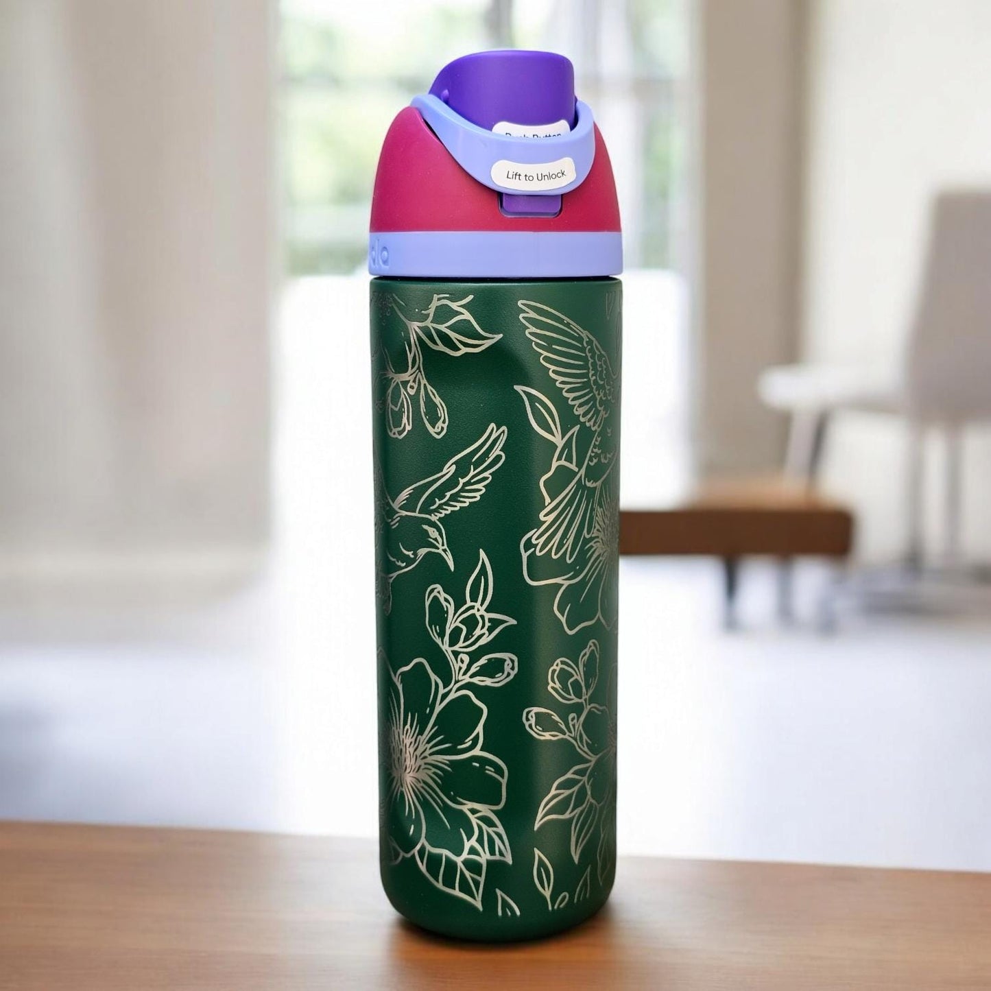 Engraved Owala 24 oz Bottle | Birds & Flowers Design | Personalized Eco-Friendly Drinkware, bird watcher gift, bird lover