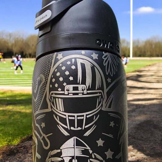 Owala Football Theme Drink Bottle, 40, 32, 30, 24 and 16 ounce BPA-Free Bottle, Flip Cap, leak proof Water Bottle, Sports Enthusiast Gift