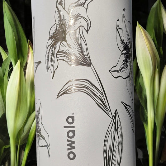 Lily Engraved Owala 24 and 32 oz Bottle | Flower Design | Elegant & Personalized Drinkware