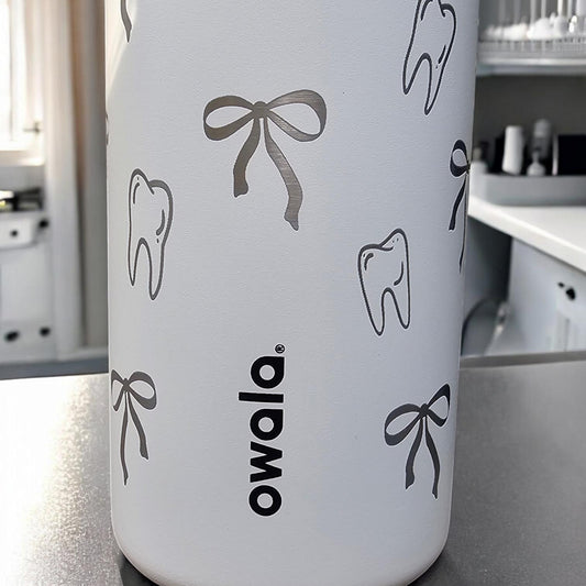 Dental Bow or Stars Owala 24 and 32 oz Bottle | Flower Design | Elegant & Personalized Drinkware