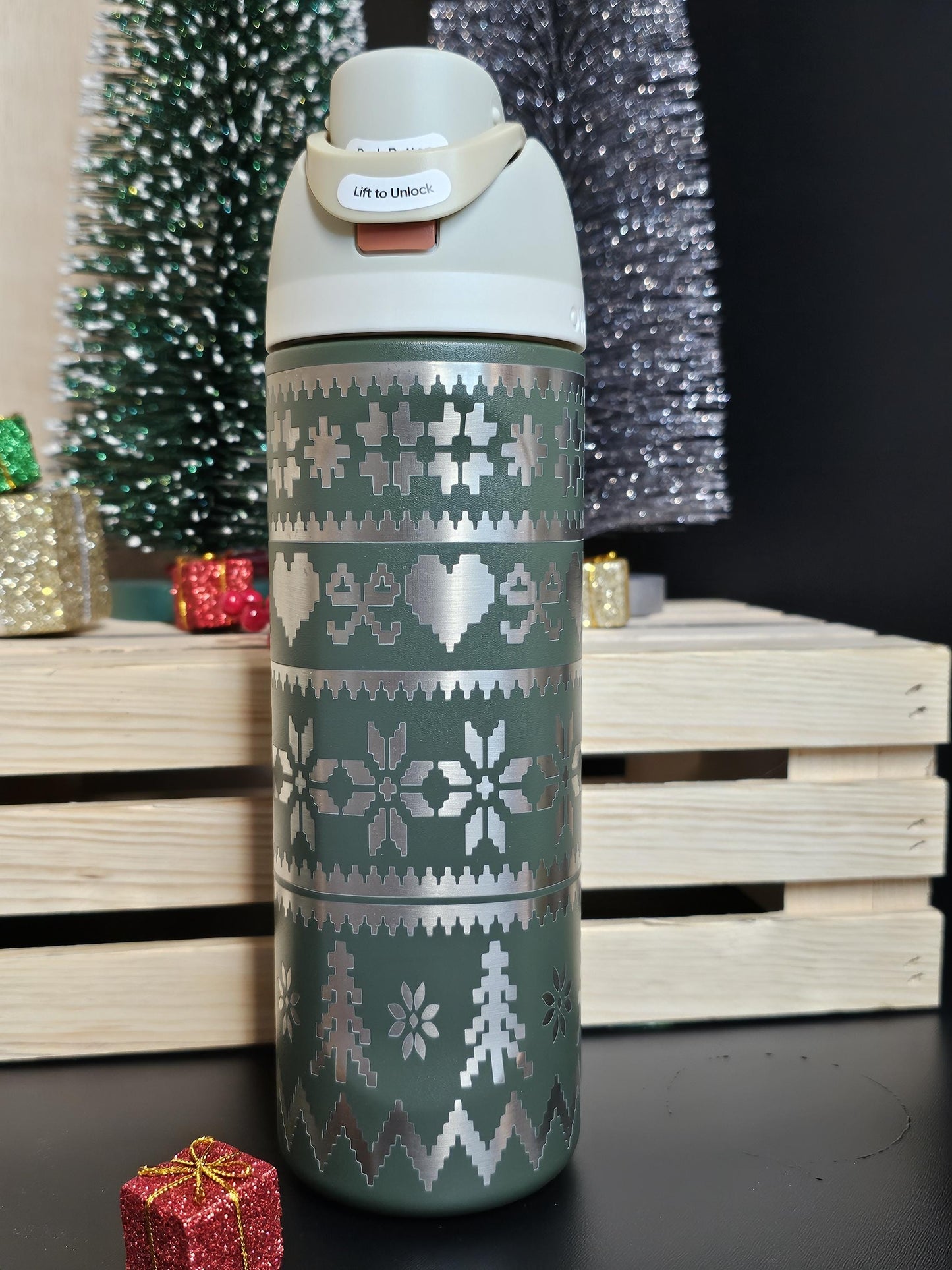 Winter sweater Engraved Owala 24 and 32 oz Bottle | Ugly Christmas Sweater Lover Gift | Elegant & Personalized Drinkware