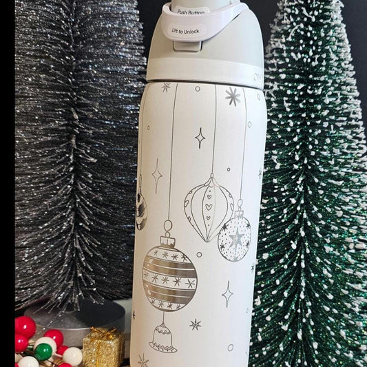 Ornament Engraved Owala 24 and 32 oz Bottle | Silver Ornament Design | Elegant & Personalized Drinkware