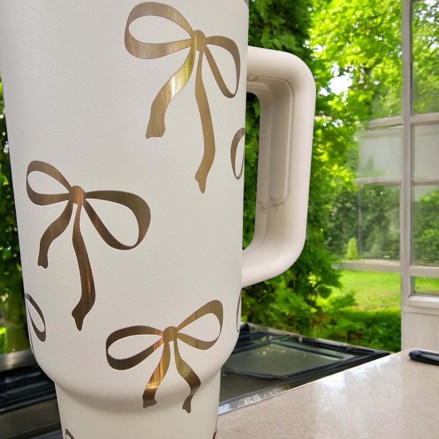 Stanley Coquette Engraved 40 and 30 oz Bottle | Gold Bows Design | Elegant & Personalized Drinkware