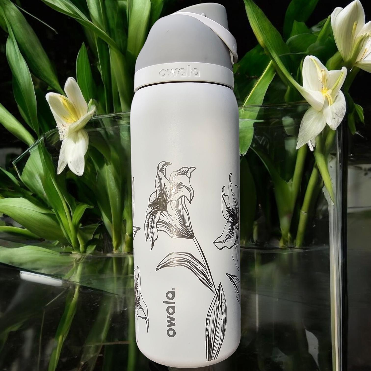 Lily Engraved Owala 24 and 32 oz Bottle | Flower Design | Elegant & Personalized Drinkware